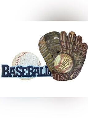 Baseball Metal Wall Art Set of Two Raised
Lettering- Glove & Ball- Sports Cave